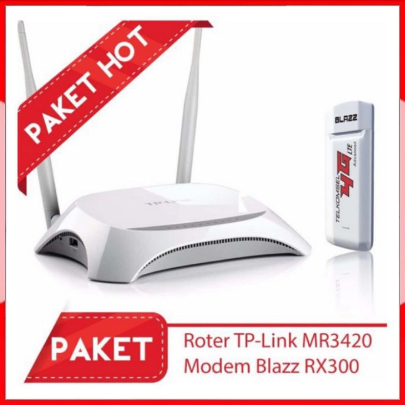 PAKET MURAH [ACM] TP-LINK TL-MR3420 2 antena + MODEM USB 4G blazz RX300 flash untuk CCTV