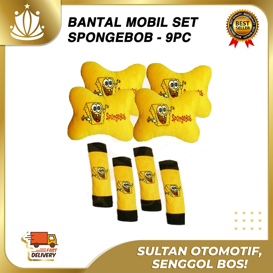 Bantal Jok Mobil Spongebob Set 8 PC / Bantal Leher Mobil Sponge Bob 8 PC PROMO MURAH