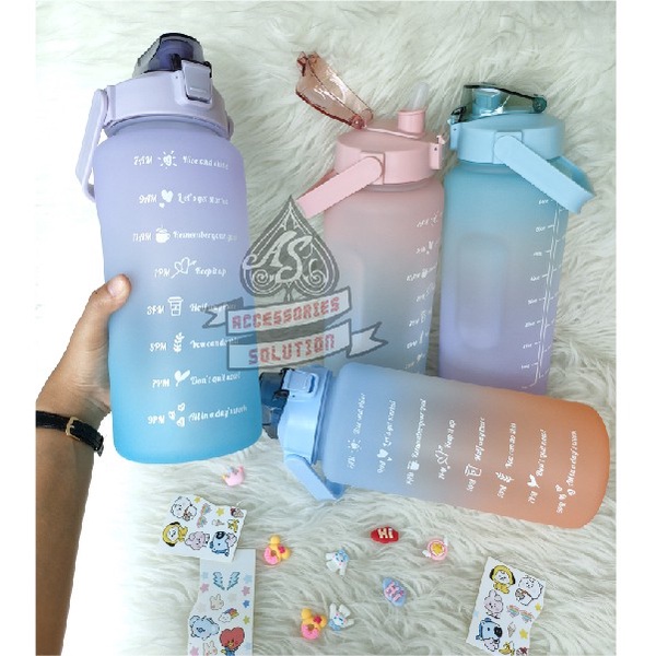 (AS) BOTOL MINUM 2L viral 2000ML KOREA MOTIVASI WAKTU DIY STICKER - RAINBOW