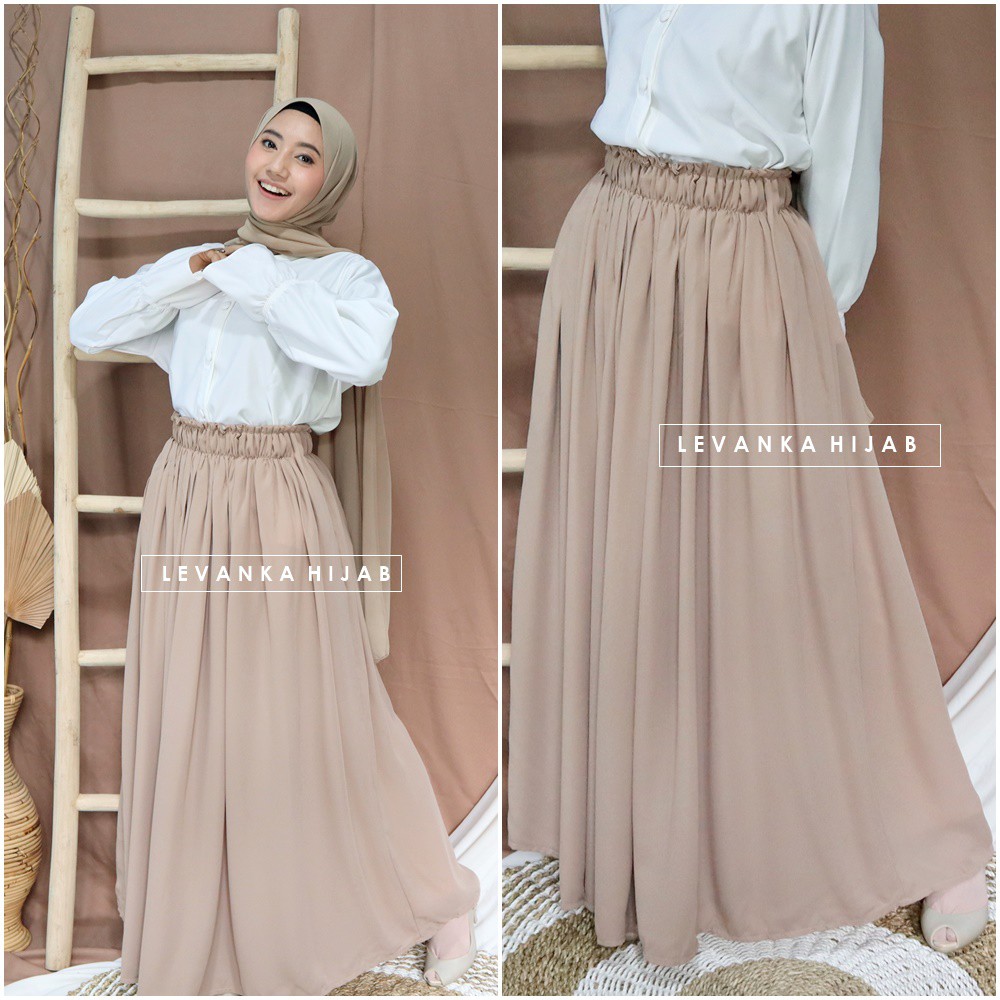 Rok Wolfis ORI / Rempel Lipit rok rempel maxi / Rok Lebar polos panjang / Fame Skirt