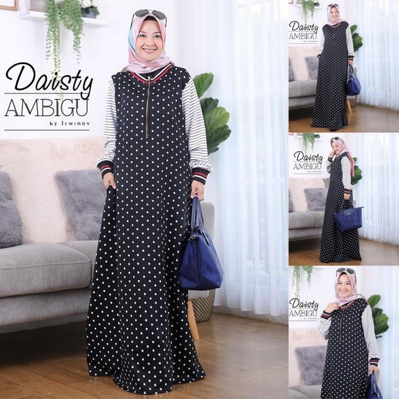 DISKON 25% | DAISTY BASIC BY AMBIGU IRWINOV / GAMIS POLKADOT HITAM PUTIH/ BRANDED / MURAH/TERLARIS