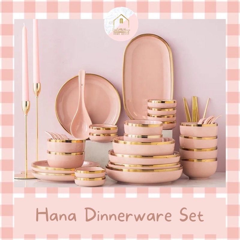 Hana Dinnerware Set 2 orang / piring white gold / piring pink gold / Piring makan set / piring set /