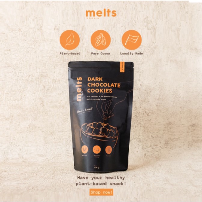 Melts Dark Chocolate Cookies Pouch 120gr - Cookies Coklat Sehat Diet