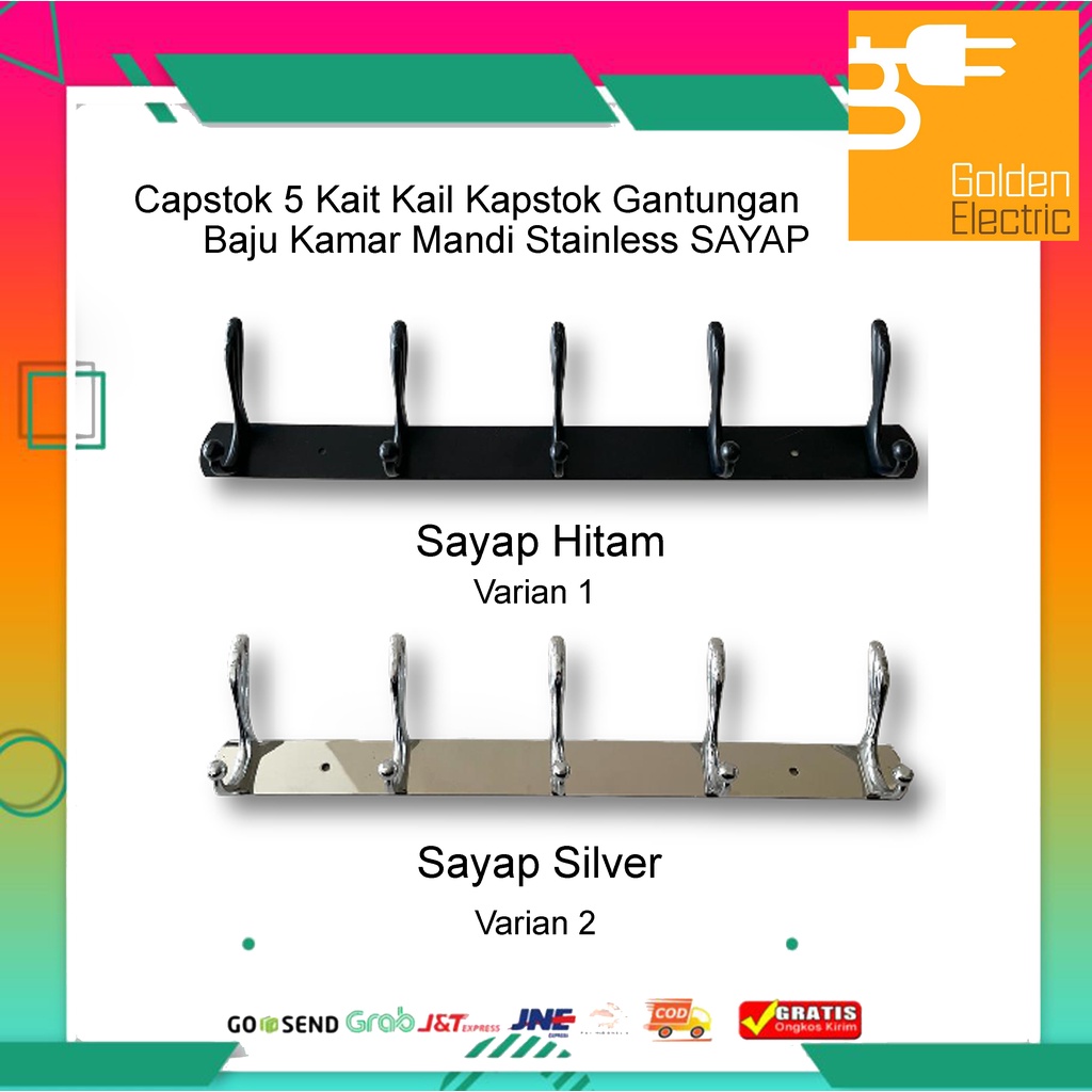 Capstok 5 Kait Kail Kapstok Gantungan Baju Kamar Mandi Stainless SAYAP Kaitan WC Celana Handuk Anti Karatan Steel