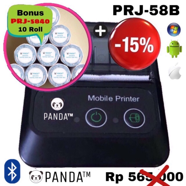 MINI PORTABLE/MOBILE RECIEPT POS PRINTER PANDA PRJ-58B 58MM KERTAS KASIR/PPOB THERMAL(USB+BLUETOOTH)