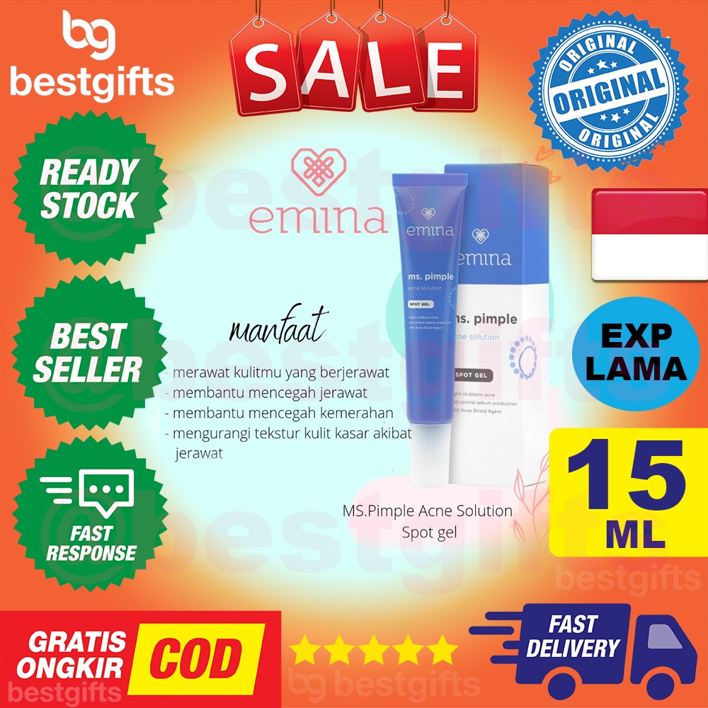 EMINA MS PIMPLE ACNE SOLUTION SPOT GEL PERAWATAN KULIT WAJAH BERJERAWAT MUKA JERAWAT KEMERAHAN 15 ML