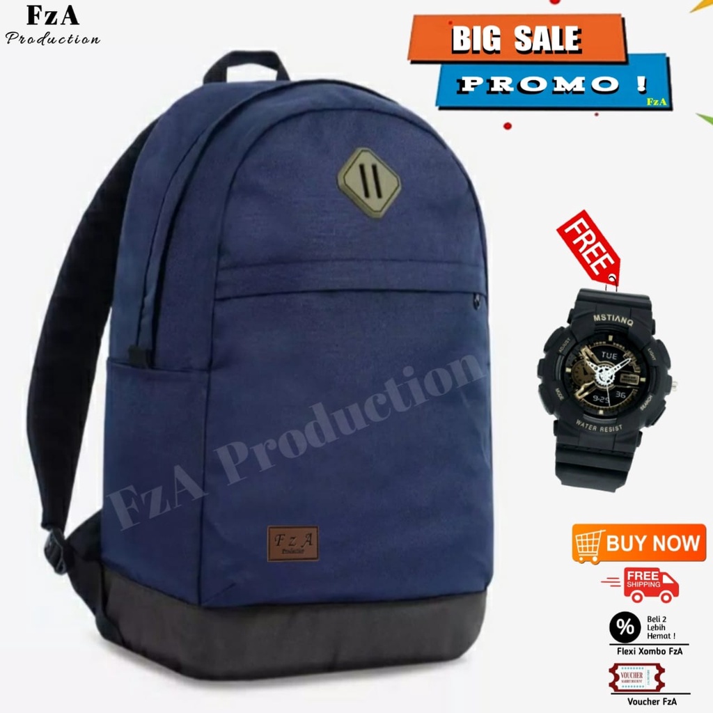 Tas Ransel Punggung Distro Casual Pria Wanita / Tas Ransel Laptop Original - FzA Gratis Jam Tangan Sport