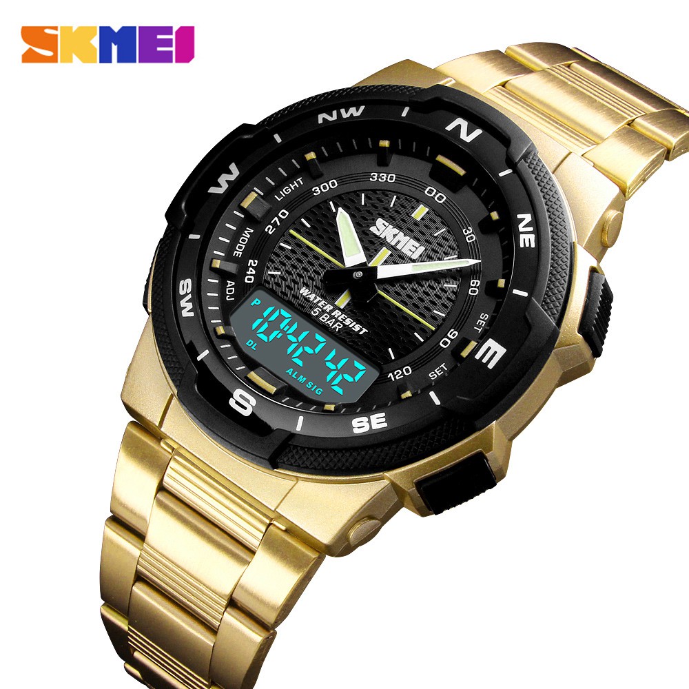 SKMEI 1370 Jam Tangan Pria Digital Analog Tali Stainless Anti Air WATCHKITE WKOS