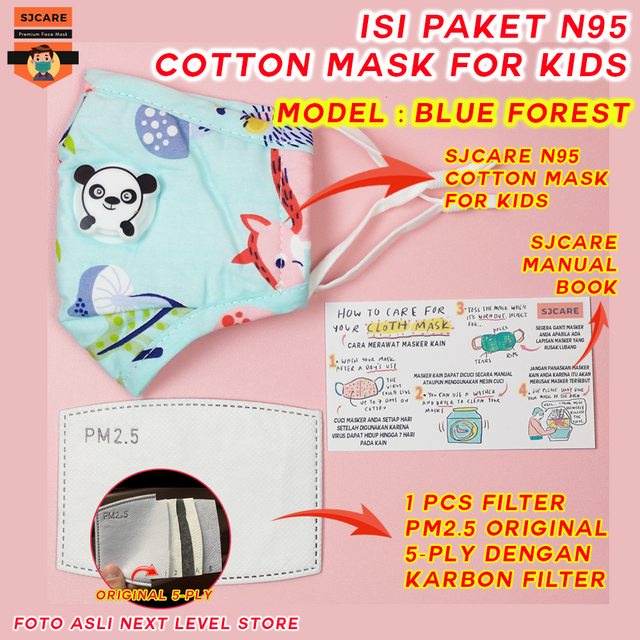 SJCare Masker Anak Premium Kids Katup Respirator FREE FILTER PM 2.5 - Blue Forest