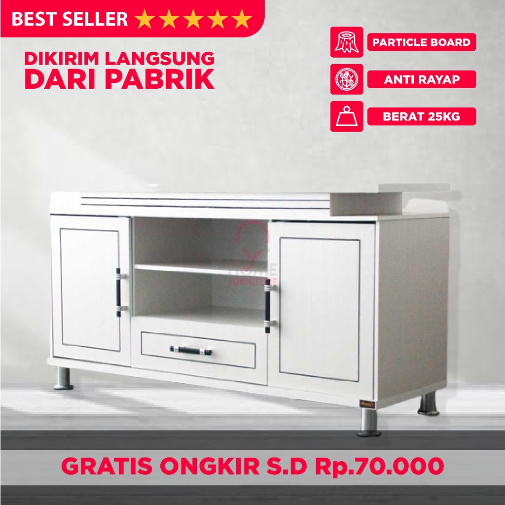 FURNITURE Buffet Tv Putih Kayu Minimalis Modern Serbaguna BTV 1205 White| Meja TV