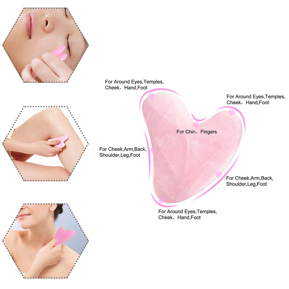 Double Head Natural Pink Crystal Jade Massage Roller V Shaped Facial Guasha Face Beauty Tool Set