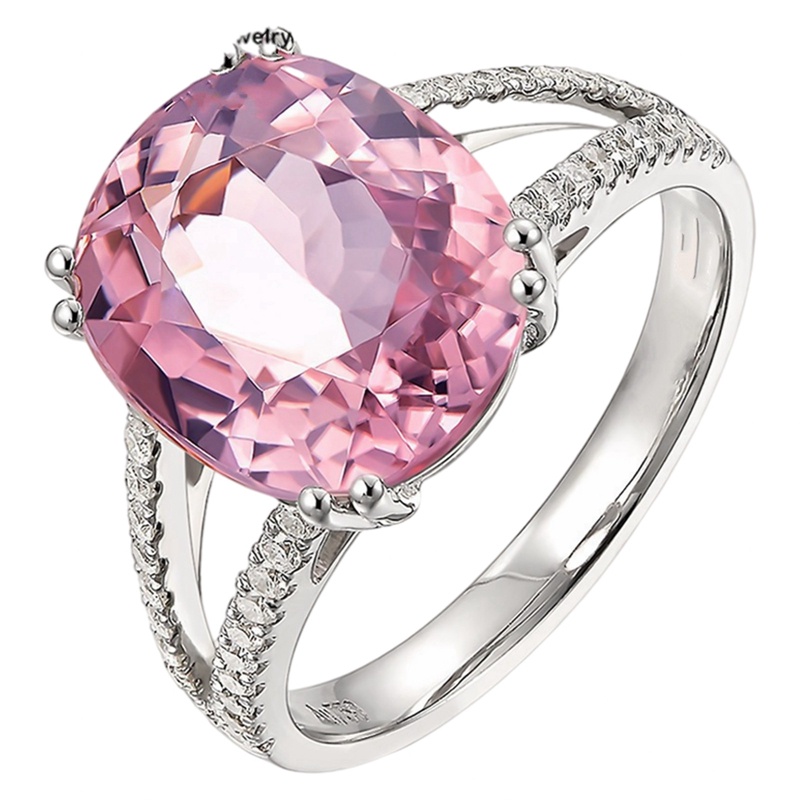 Cincin Wanita Hias Batu Permata Kristal Warna Pink Untuk Pernikahan