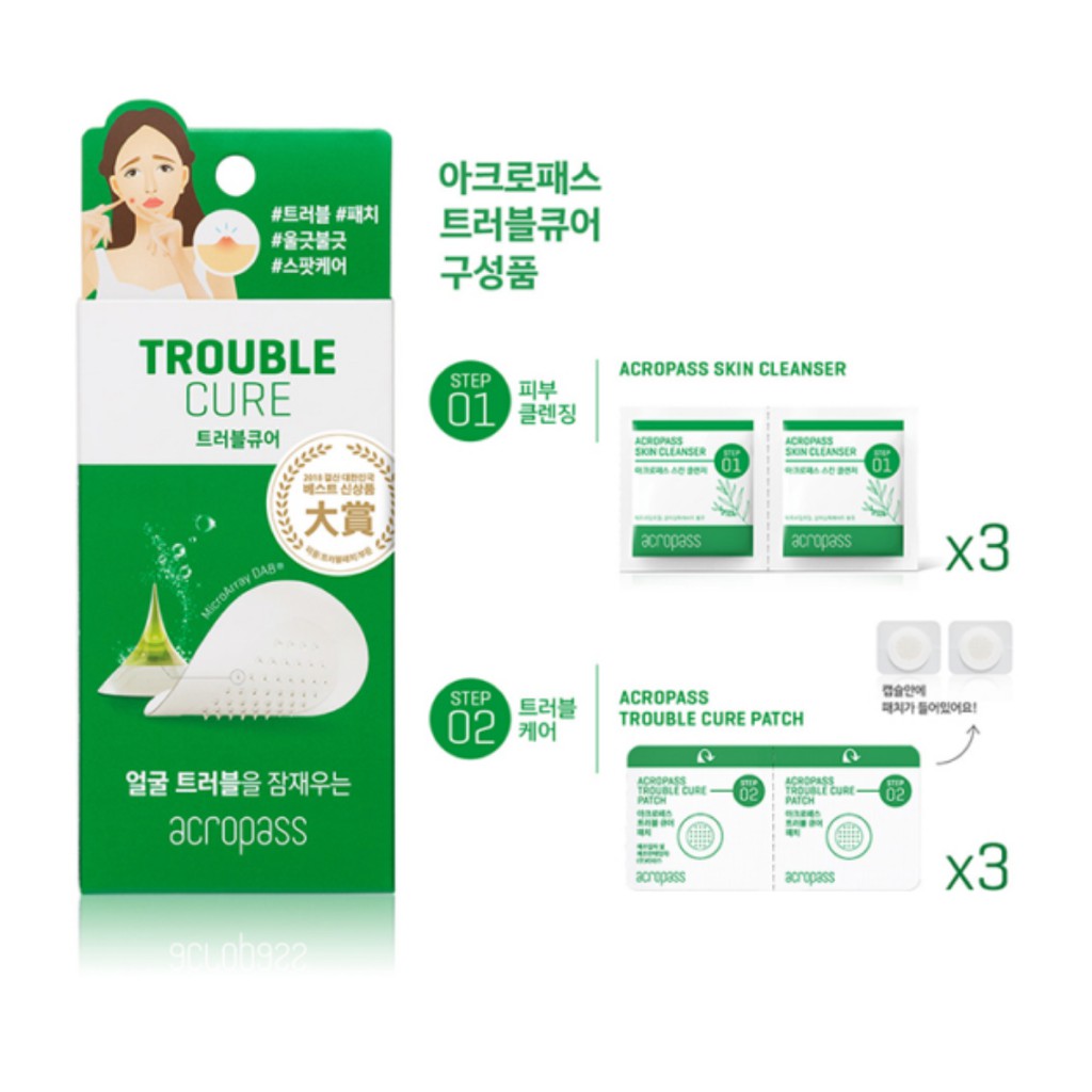 ACROPASS TROUBLE CURE MICRONEEDLE PIMPLE PATCH (1 BOX = 6 ACNE PATCH + 6 SKIN CLEANSER)
