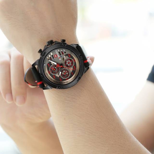 Jam Tangan Naviforce 9110 Original Cronograp Tali Kulit - Jam Tangan Naviforce Original Hitam Merah