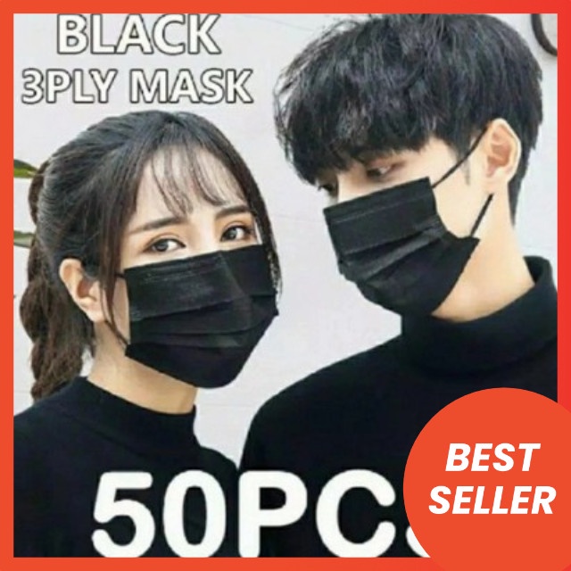 Masker 3ply Hitam Erlop Masker Hitam Bedah Isi 50 pcs