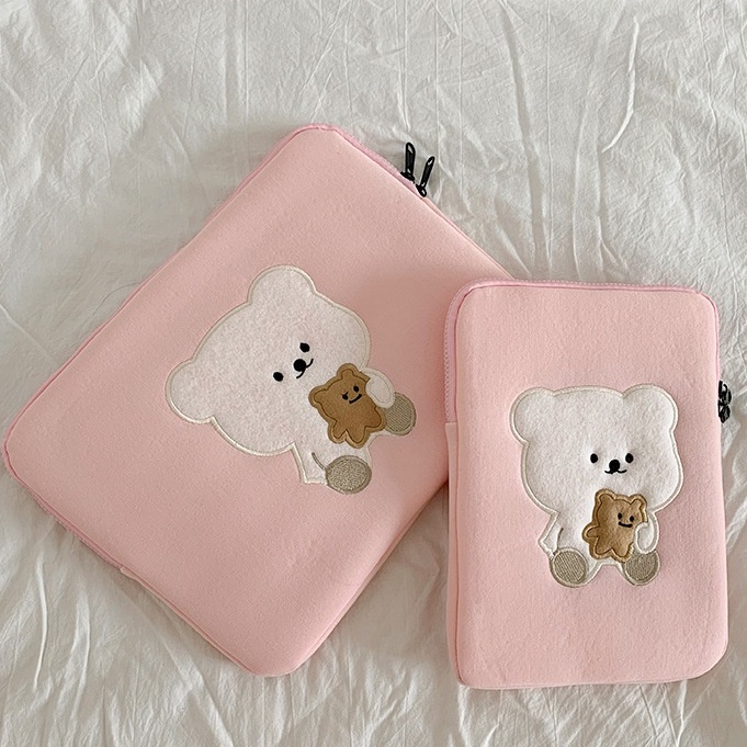 Sleeve Pouch Sarung Tas Bag Case Ipad Tab Tablet Macbook Air Pro Laptop Asus Acer Lenovo HP Huawei 11 12 13 14 15 inch Motif Gambar Beruang Bear Warna Pink Soft Lucu Cute Murah Korean Model