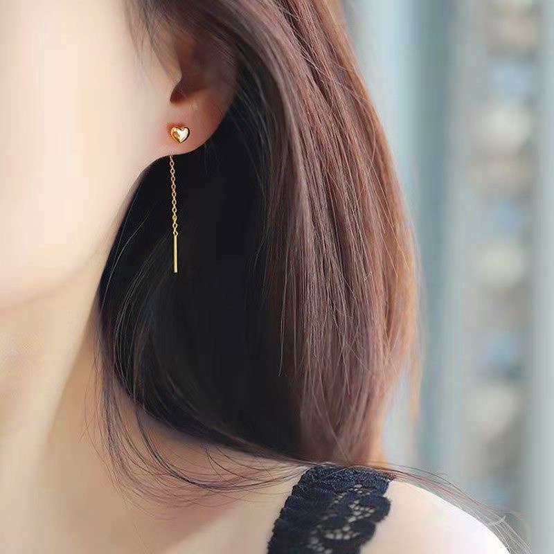 Anting Stud Rumbai Bahan Titanium Steel Anti Alergi Warna Emas Gaya Korea Untuk Wanita