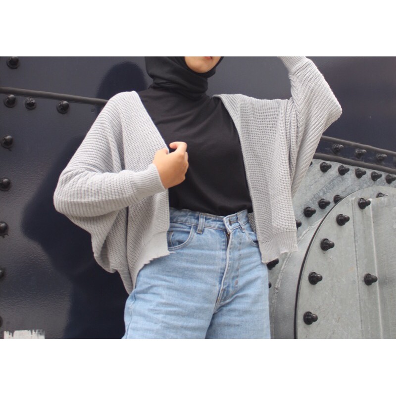 [RAJUT] Cardigan Rajut BATWING tebal-abu-abu