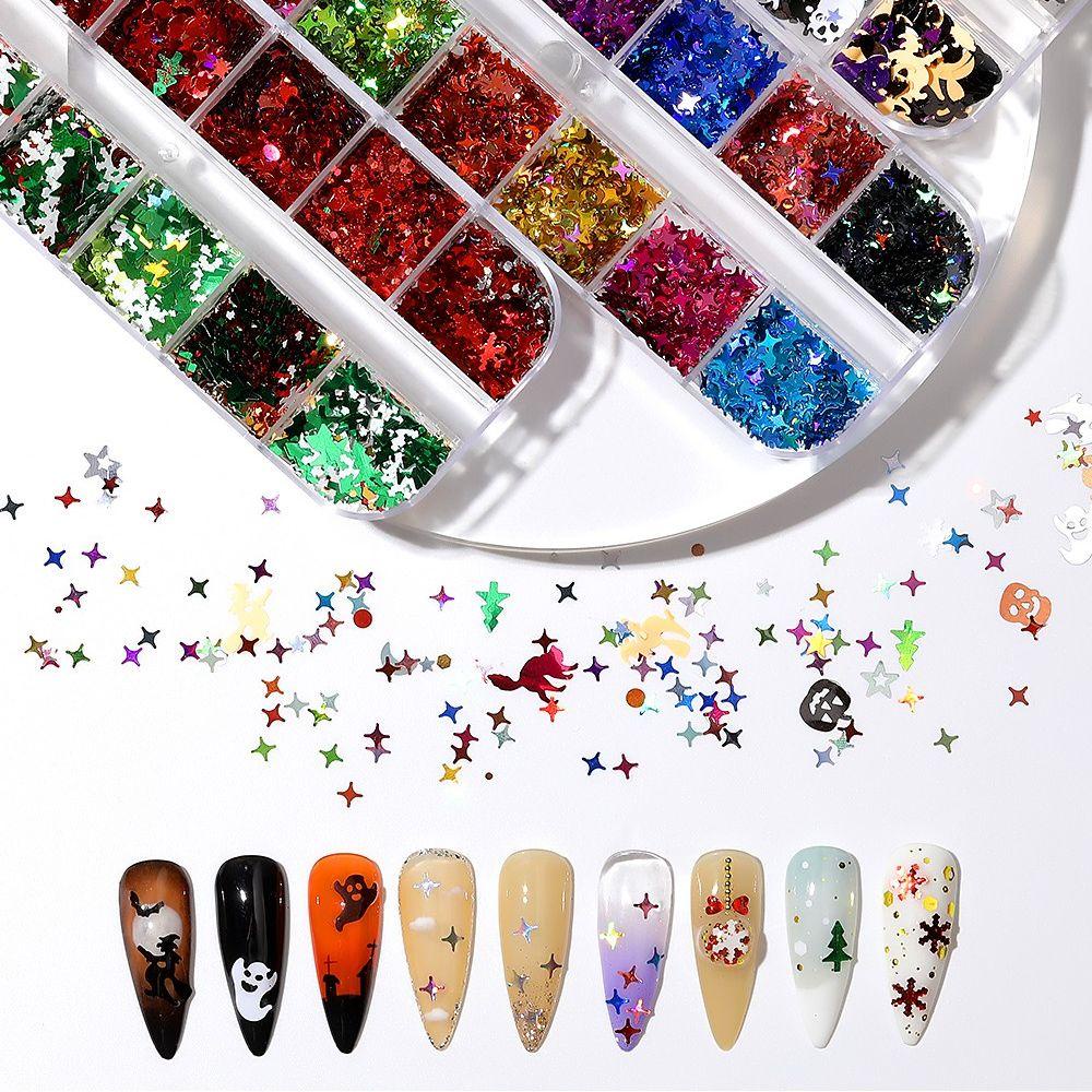 Mxbeauty Halloween Nail Art Sequin Ghost Laser DIY Bahan Kuku Salon Kuku Kerangka Manicure Dekorasi Paillettes