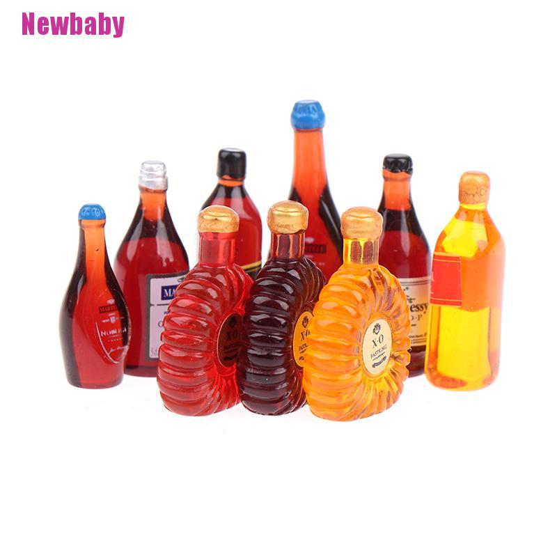 (Newbaby) 9pcs / Set Mainan Miniatur Botol whiskey / wine / XO Untuk Aksesoris Rumah Boneka