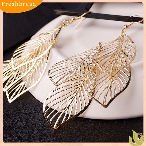 【Fresh】Women's Retro Baroque Style Cluster Hollow Leaves Tassels Hook Dangle Earrings