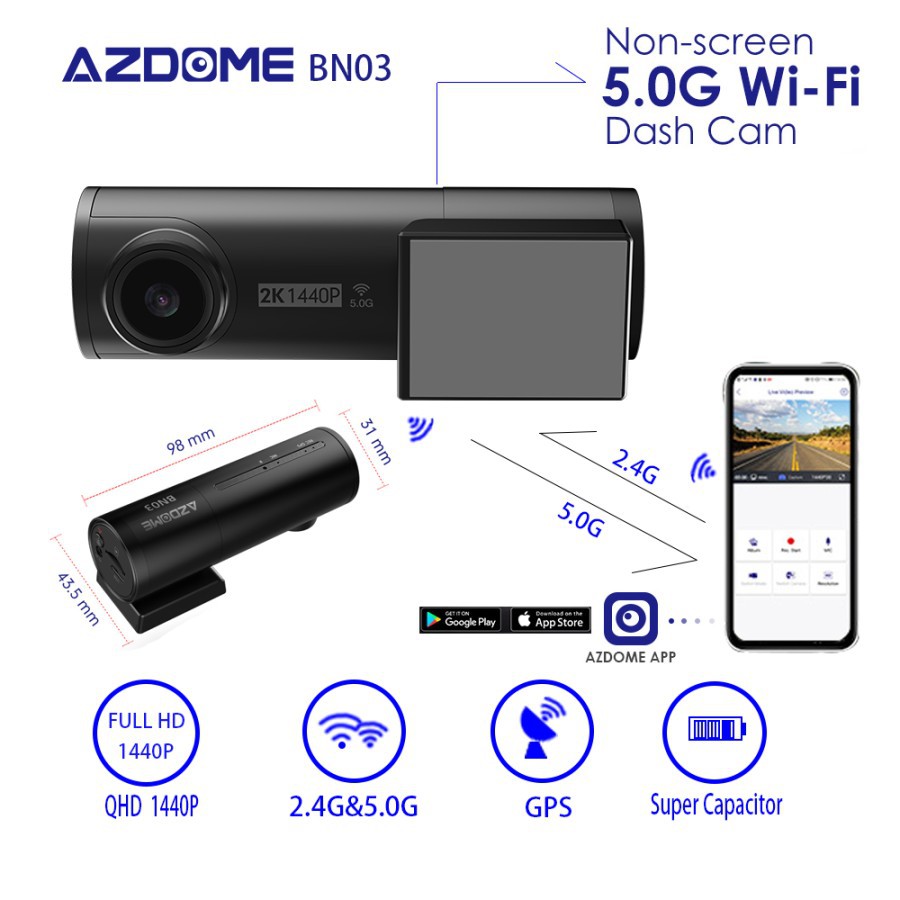 Azdome BN03 WiFi Super Capacitor Car Dashcam Dash Camera Mobil
