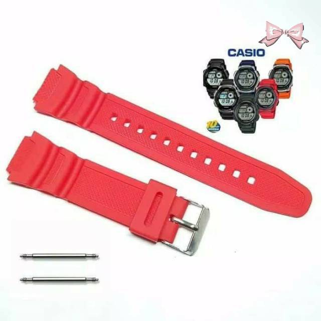 RUBBER STRAP TALI JAM CASIO AE-1000 AE-1100 warna merah .