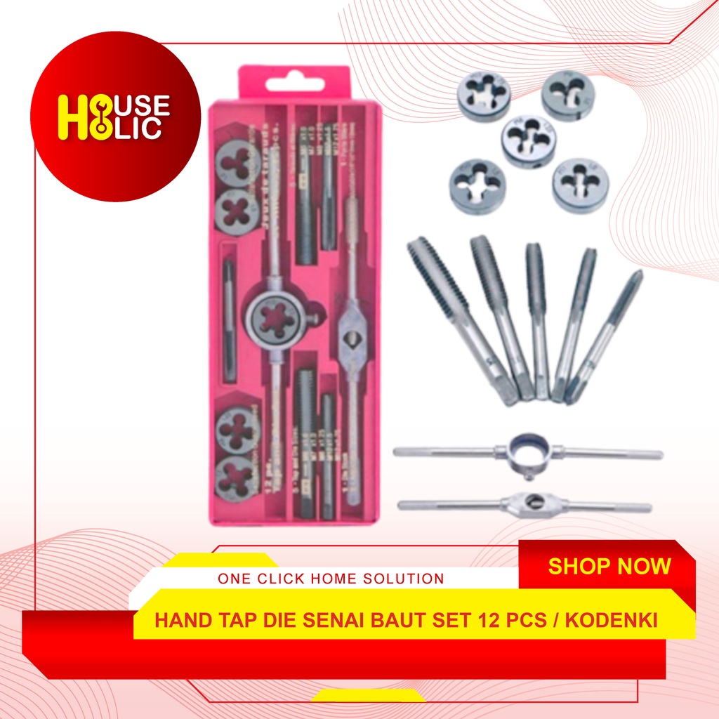 Hand Tap And Dies Set 12 Pcs / Tap Alat Senai Snai / Tap Senai Baut