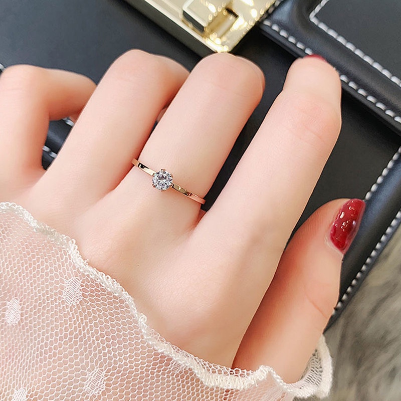 Cincin Titanium Wanita Anti Karat Asli simple Premium Emas 18K berlian Korea Aksesoris Wanita