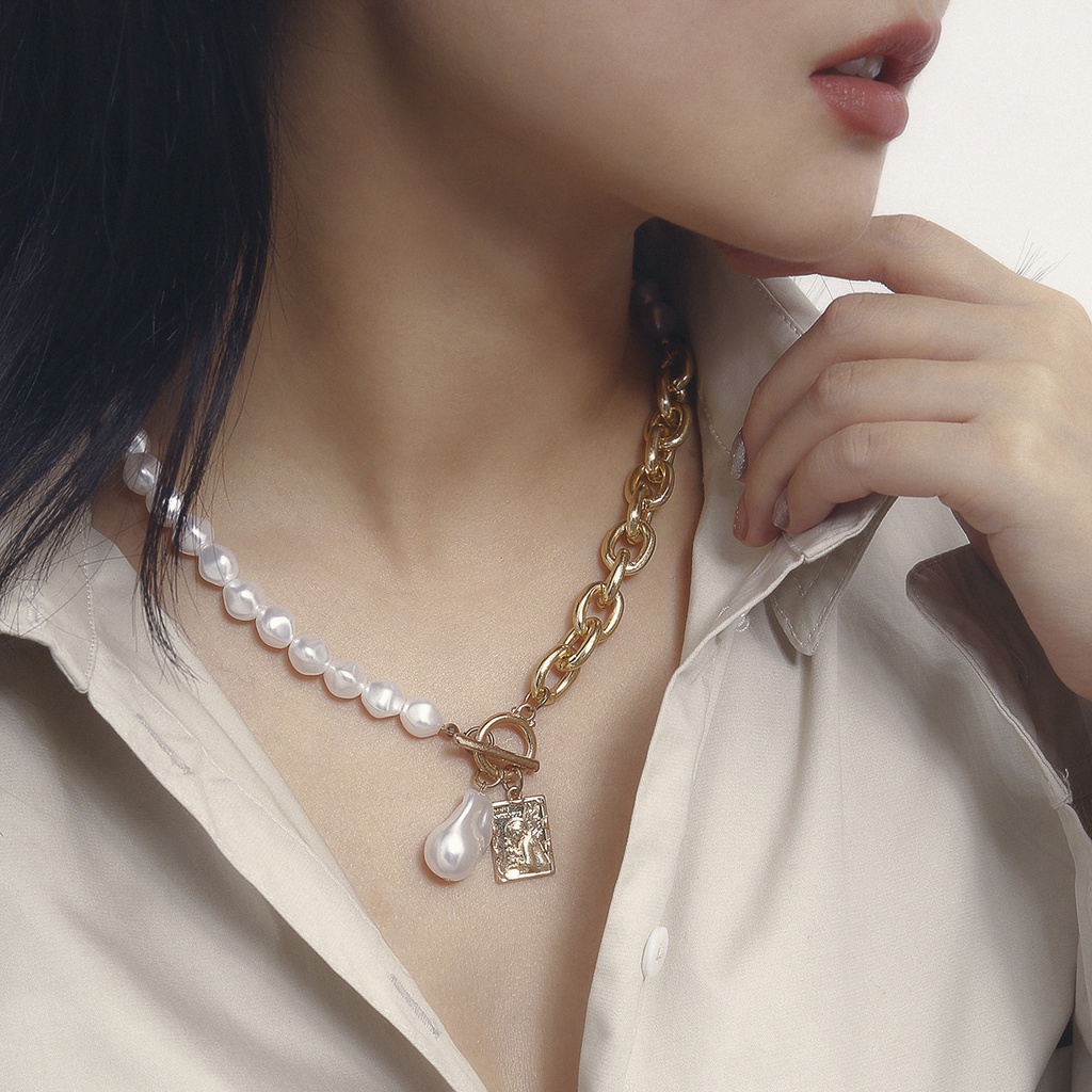 AY(CN) Ifyou Personalized Pearl Necklace Heart Chain Lock Pendant Fashion Korean Female Jewelry Accessories