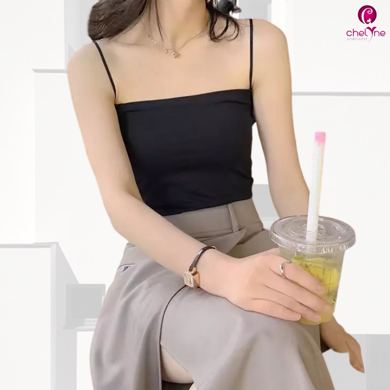 Atasan Tanktop Busa Chelyne T1806 Kemben Tali Kecil Bahan Seamless - Camisole Crop Top Premium Inner/Outer