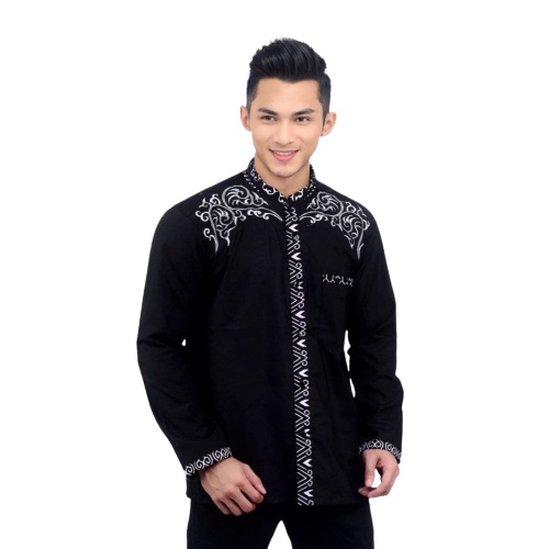 BAJU KOKO PRIA DEWASA KOMBINASI BORDIR BATIK FASHION LENGAN PENDEK TERBARU ALKHALIS