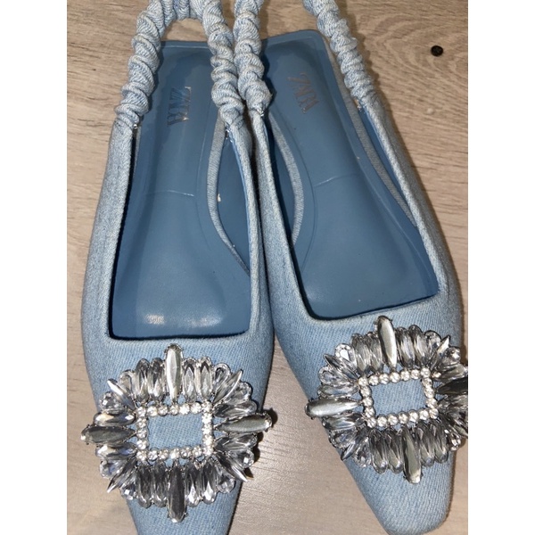 flat shoes zara blue denim