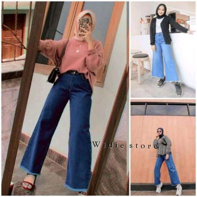 COD. Kulot Jeans Rawis HIGHWAIST loose Kode KJN 123 Tersedia Warna Light Blue Snow Black