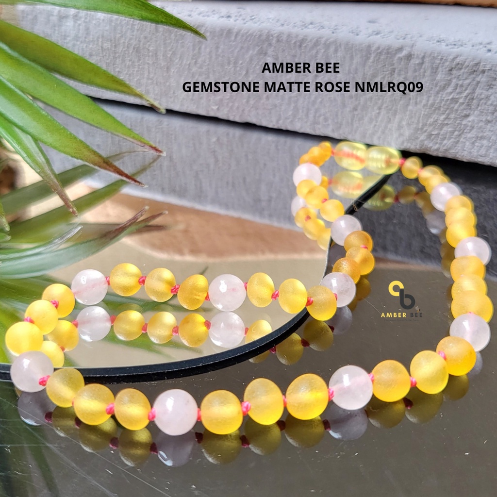 Kalung Amber Anak Premium Matte Gemstone Lime Rose Quartz NMLRQ09 By Amber Bee