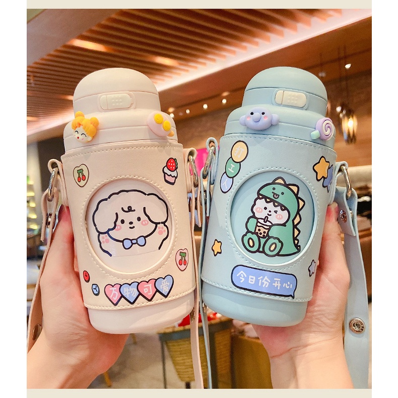 TweedyToys - Termos Anak Cute Animal Sarung Kulit 420ml / Botol Minum Anak Tahan Panas Dingin