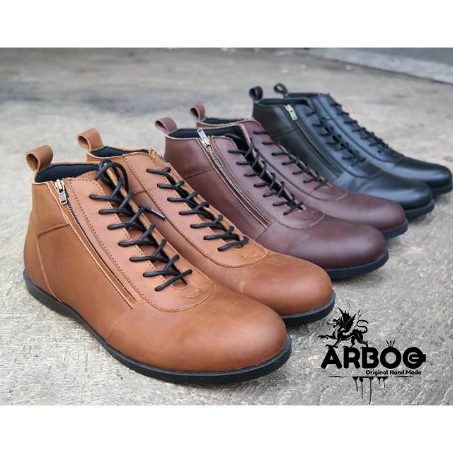 Sepatu pria model brodo sleting zipper kulit asli sepatu casual santai cowok