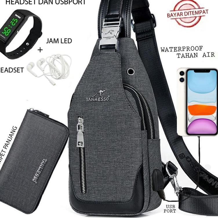 NB-247 Tanmesso 5in1 BAYAR DITEMPAT- JAM LED,DOMPET & USBPORT&HEADSET-TAS WATERPROOF TAS SELEMPANG P