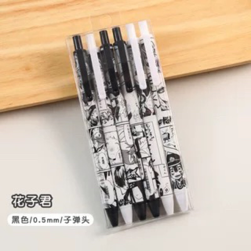 PENA 108 | PENA CAIR MEKANIK 1 SET 6 PENA | PENA MURAH | PULPEN UNIK | BOLPEN MOTIF-HITAM PUTIH