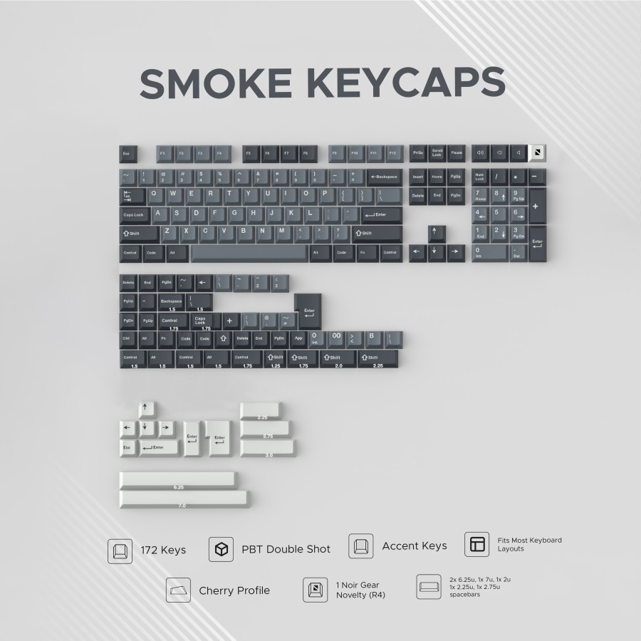 Noir Smoke PBT Double-shot Keycaps 172 Set Cherry Profile