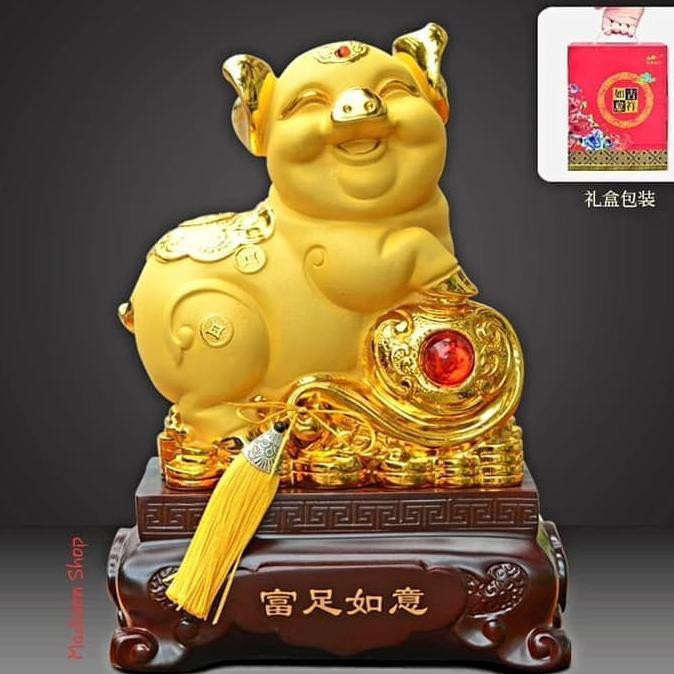 

Hiasan Imlek/Angpao Imlek Patung Babi Emas Tatakan Kayu K Kado Parcel - Emas