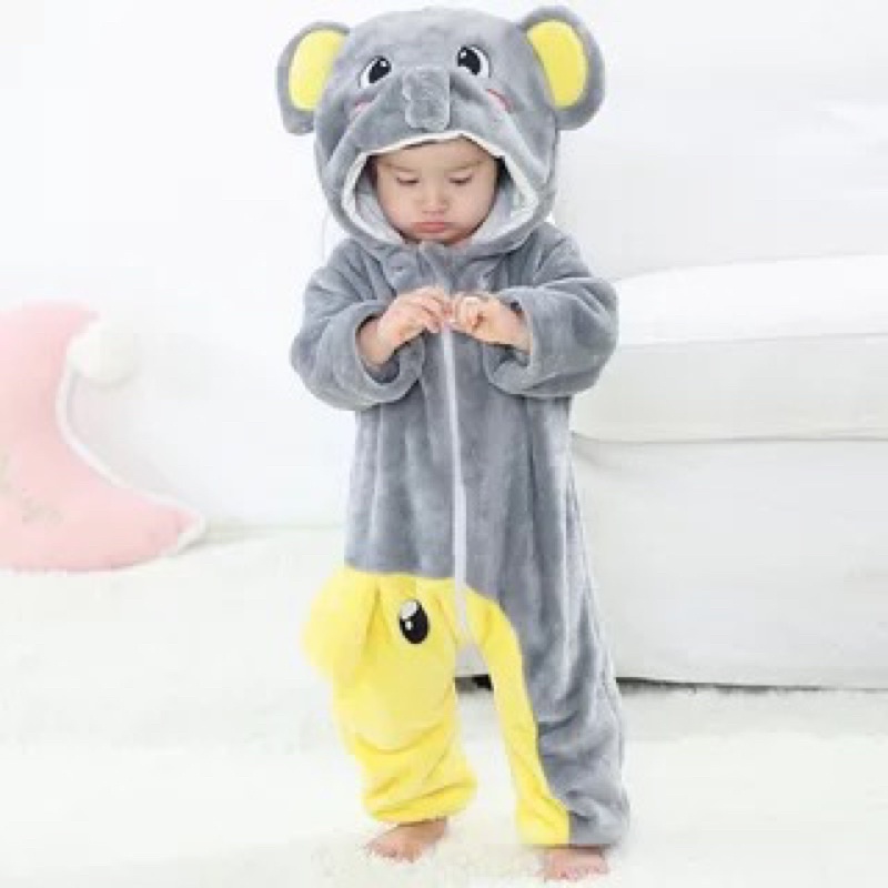 Baju piyama kostum anak bayi onesie animal hewan lucu import 0T-5T-Elephant