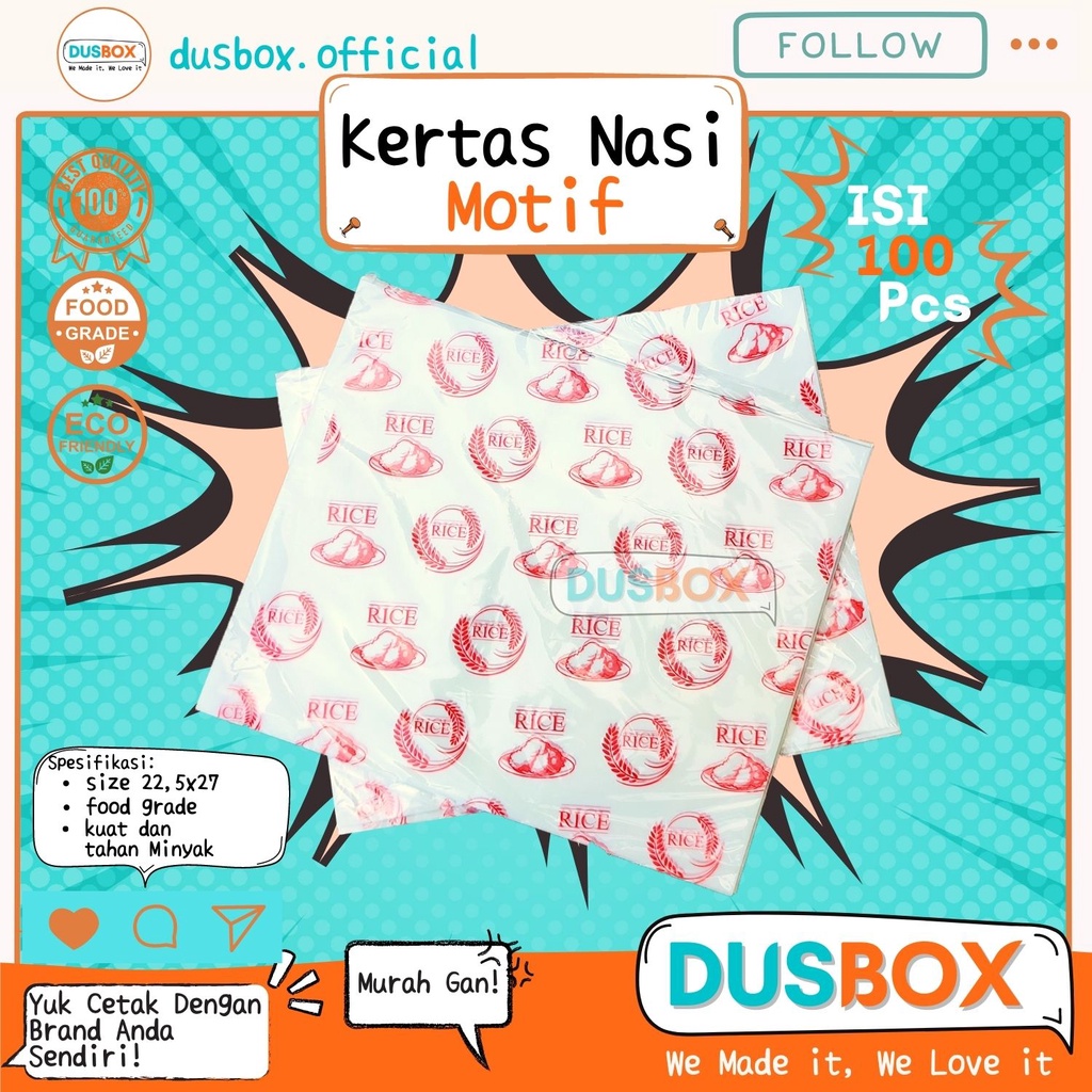 Kertas Pembungkus Nasi cetak 100 pcs, Kertas Nasi KFC, Wadah Nasi , Kertas Wrapping Nasi, Kertas Pem