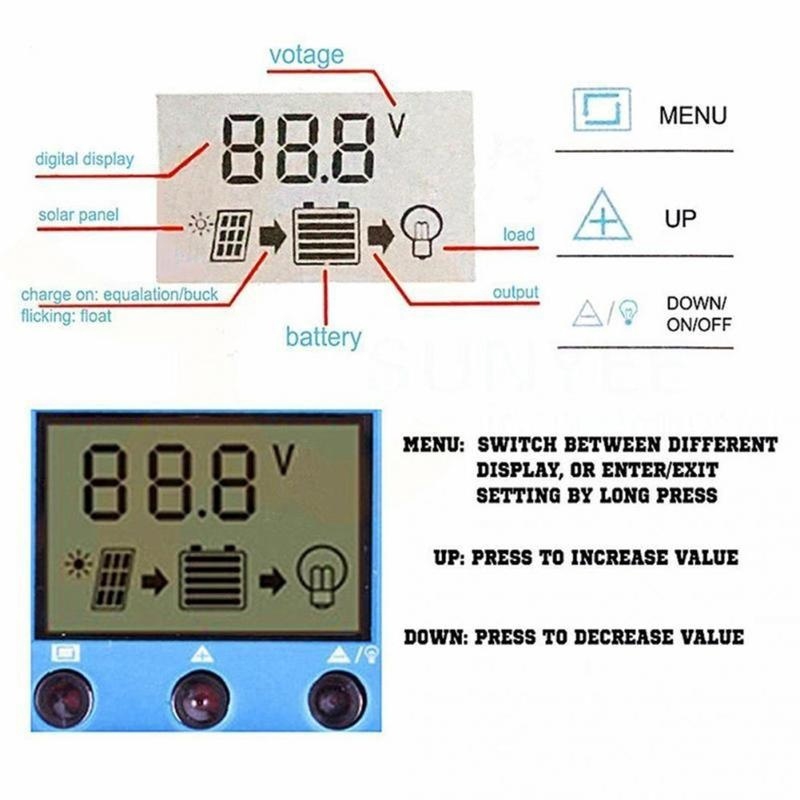 Controller Charger Panel Surya PWM 10A 12V 24V LCD Dual