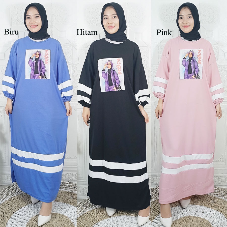CARLINA FASHION JUMBO VOQUE LONG DRESS OVERSIZE WANITA PEREMPUAN CANTIK