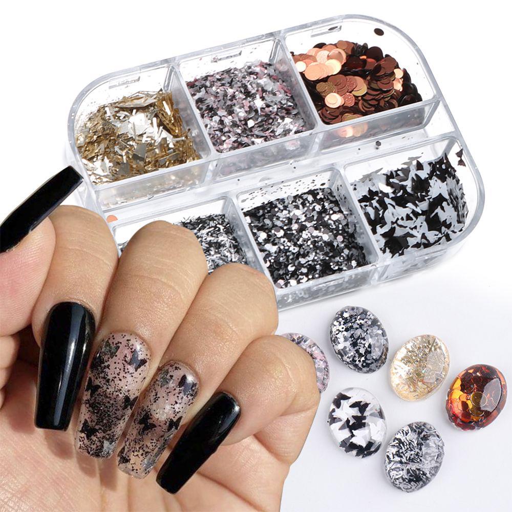 Solighter Kuku Payet Manicure Hexagon Kupu-Kupu Tidak Teratur Spangles Warna-Warni