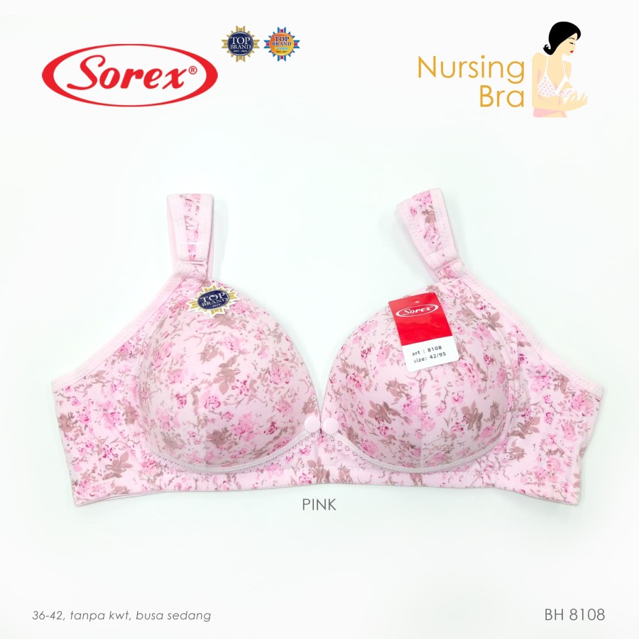 Sorex Bra Menyusui Motif Bunga Cantik Nursing Bra 8108 Tanpa Kawat Kait 3 Setara Cup B Busa Sedang