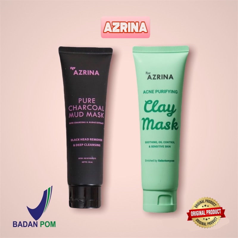 [SIAP KIRIM FREE KUAS/SPATULA] AZRINA Charcoal Mask, Azrina Mud Mask, Azrina Pure Charcoal Mud Mask,