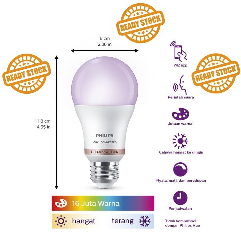 Lampu Philips Smart Wifi LED 9 Watt Color - Wi-Fi Colour RGB 9Watt - Warna Warni Original Bergaransi