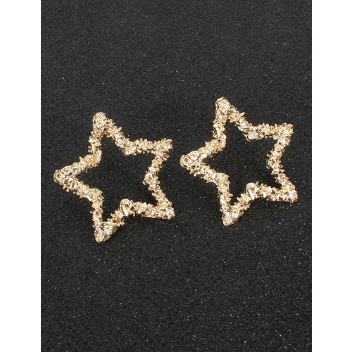 LRC Anting Tusuk Fashion Golden Alloy Five-pointed Star Hollow Earrings K83607